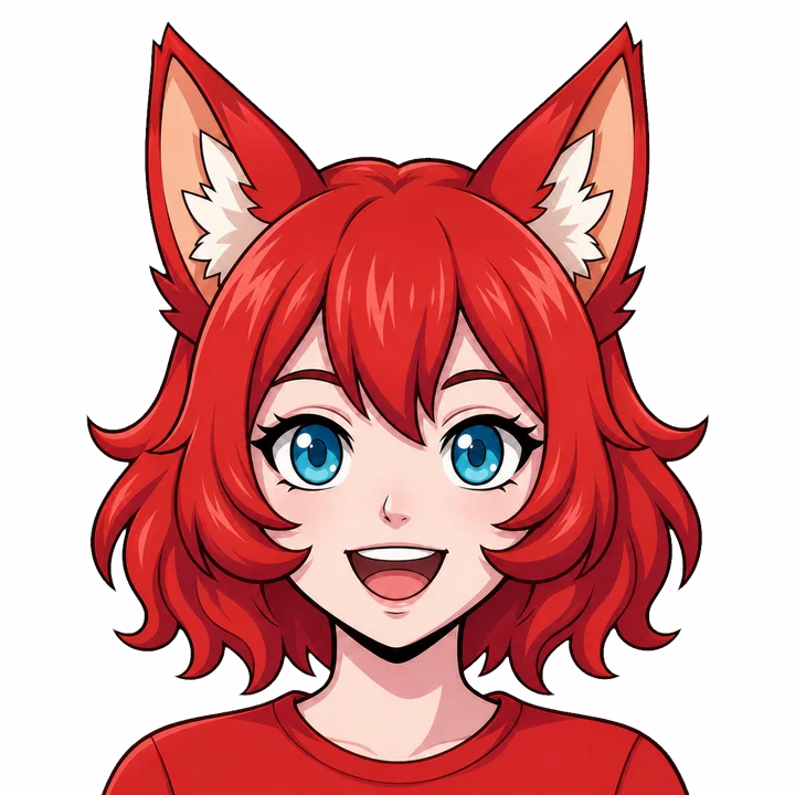 Synthia, the red-haired fox mascot for Synthoverse